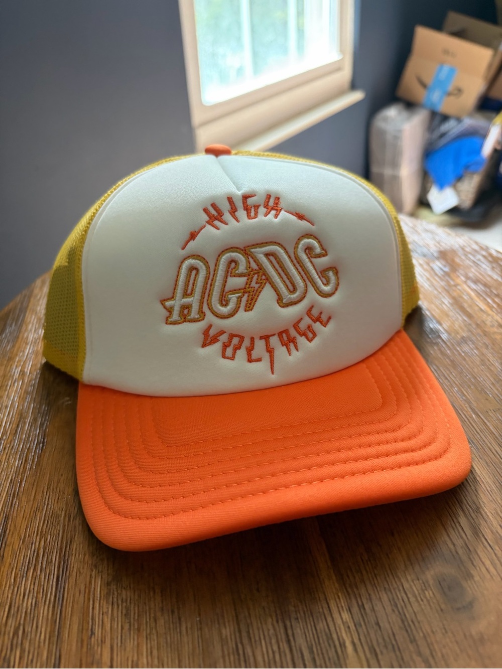 AC/DC High Voltage Trucker Hat in Orange, Yellow & White